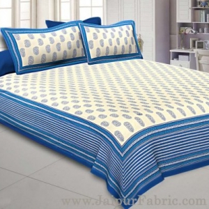 Paisley King Size Bedsheet Blue Border in Super Fine Cotton  with 2 Pillow Covers