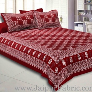 Maroon Border Maroon  Base Checkered  Print Fine Cotton Double Bed sheet  With Pillow Cover