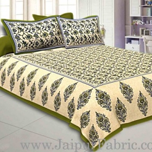 Green  Border Tropical keri Design Cotton Double Bed Sheet