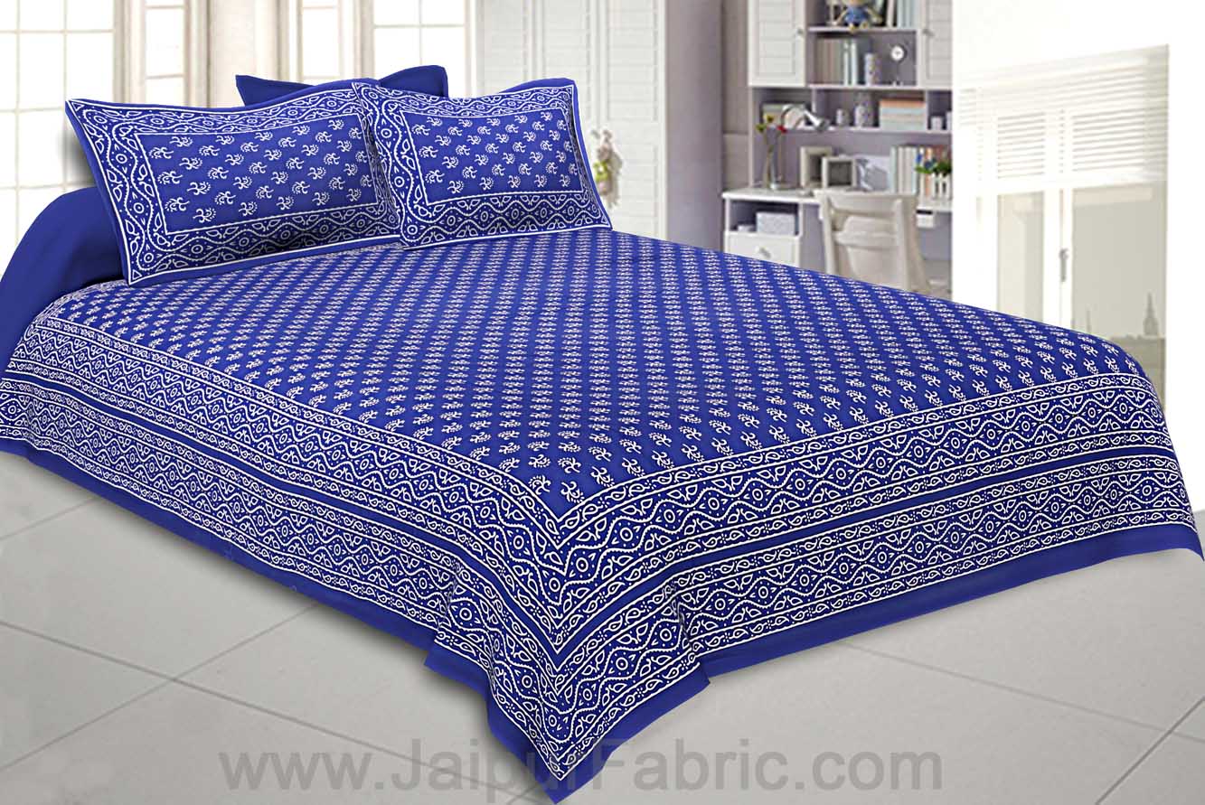 Double Bedsheet Royal Blue Small Leaf Print