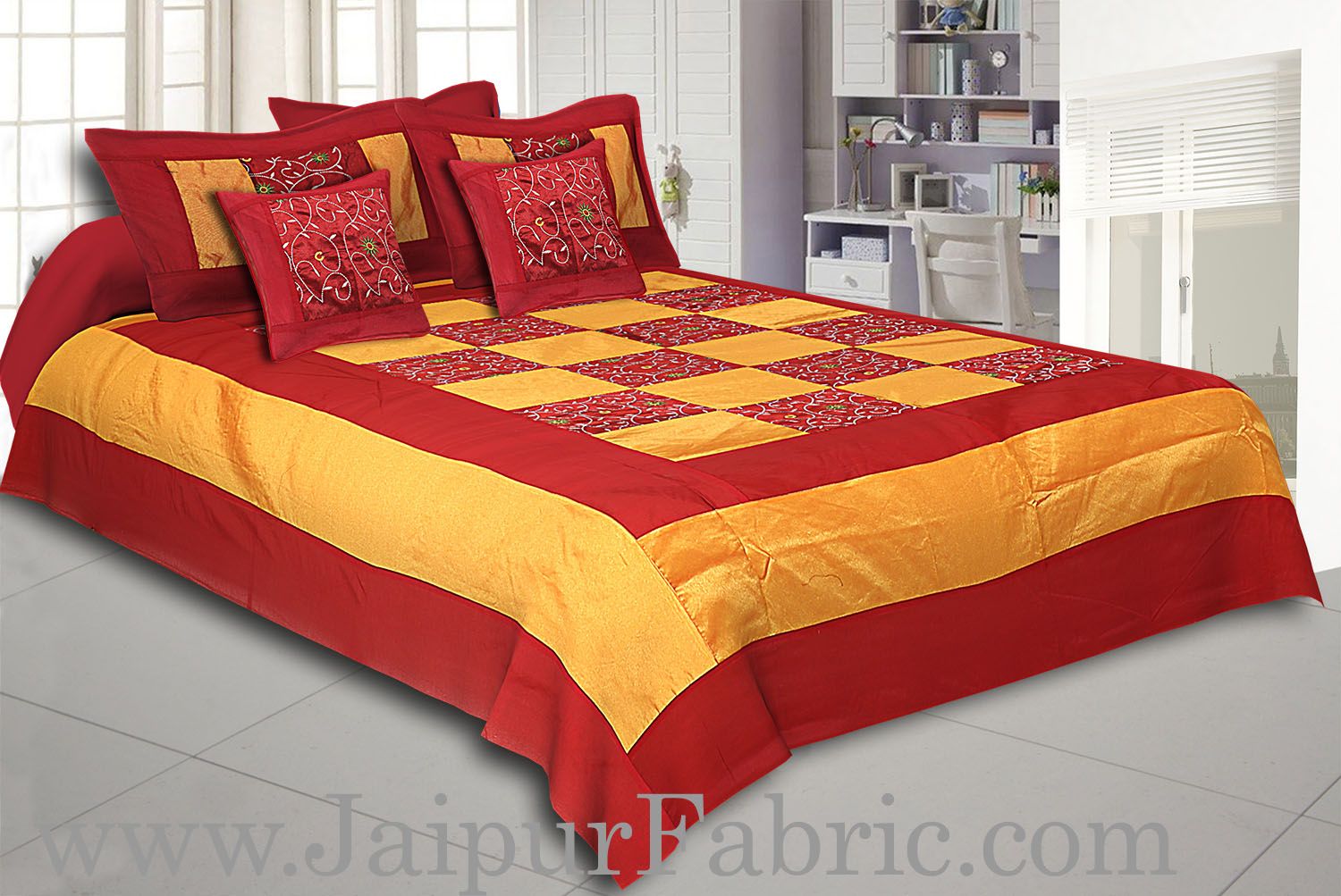 Maroon With Embroidery Silk festive Double Bed sheet