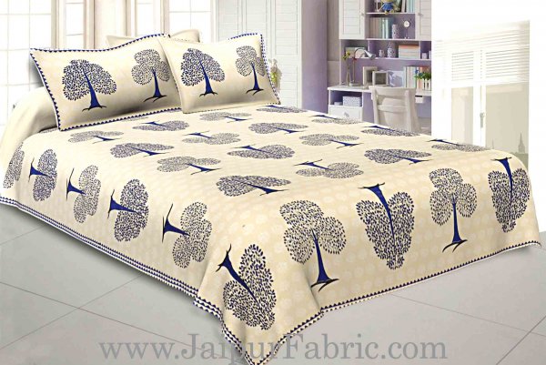 Double bedsheet Blue Small Tree Smooth Cotton Screen Print