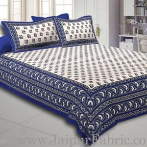 Blue Border with Bell And Floral Cotton Double Bedsheet
