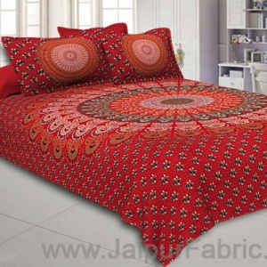 Chilli Red Mandala Bedsheet Tapestry Floral Print With 2 Pillow Covers