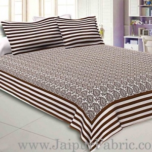 Double Bedsheet White And Chocolate  Border  Fine Cotton  Booti Print