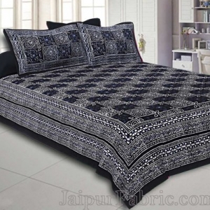 Double Bedsheet Dabu Indigo Dye Black Geometric Patteren