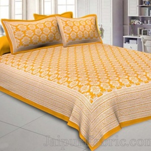 Double Bedsheet Yellow Hand Block Floral Print