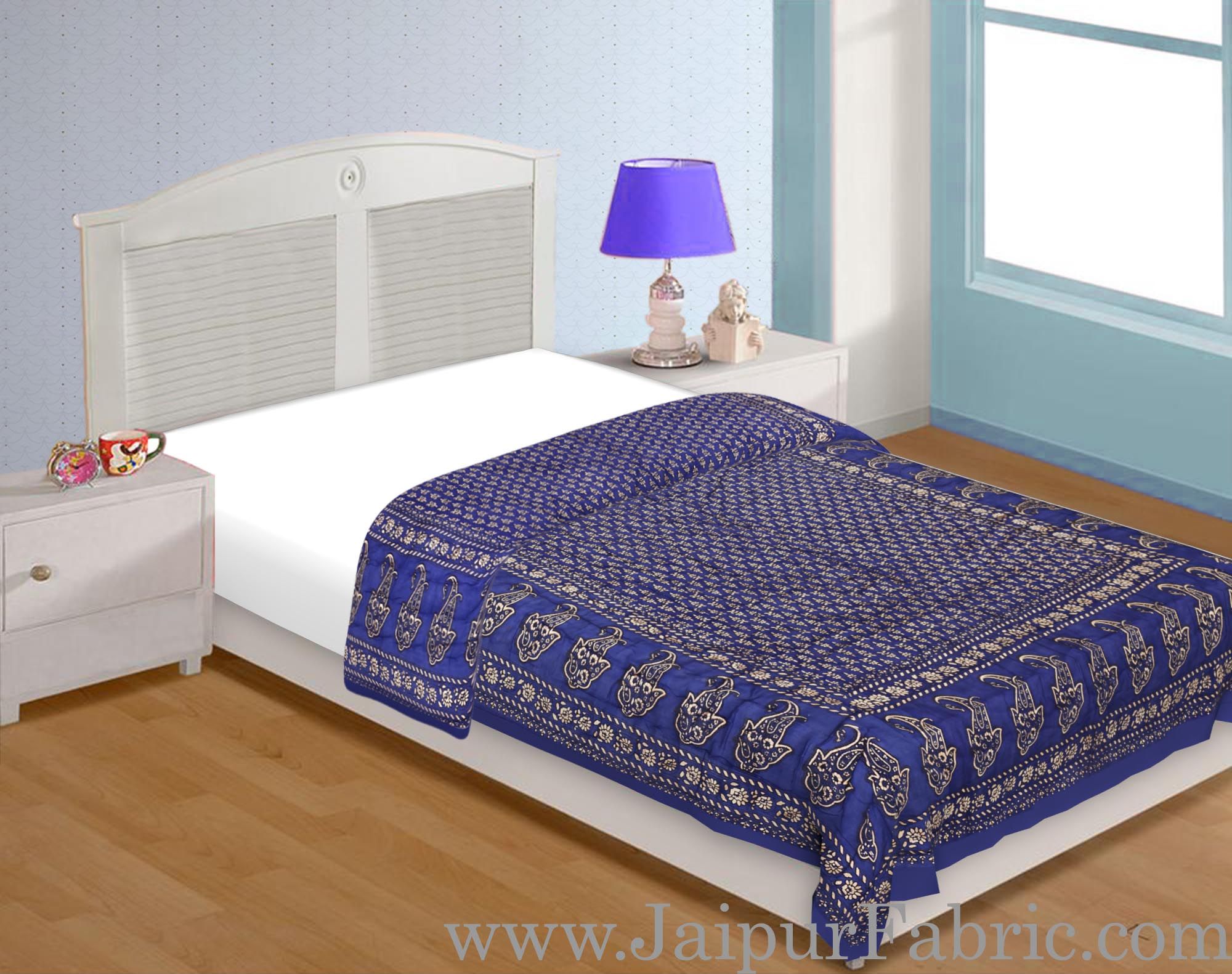 Navy Blue Base Golden Print Single Bed Quilt