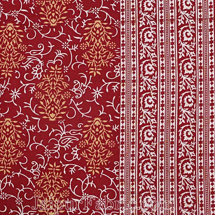 Double Bedsheet Crimson Red Vintage Seamless Print With 2 Pillow Covers