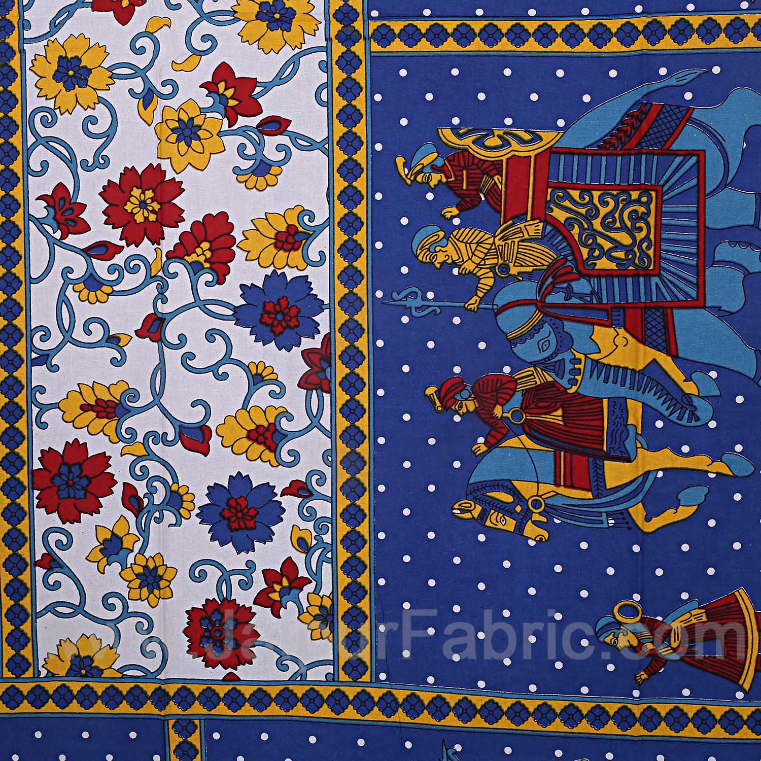 Blue  Border Big Elephant Printed Cotton Single Bed Sheet