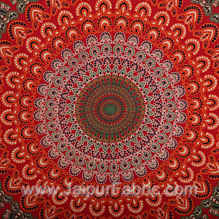 Chilli Red Mandala Bedsheet Tapestry Floral Print With 2 Pillow Covers