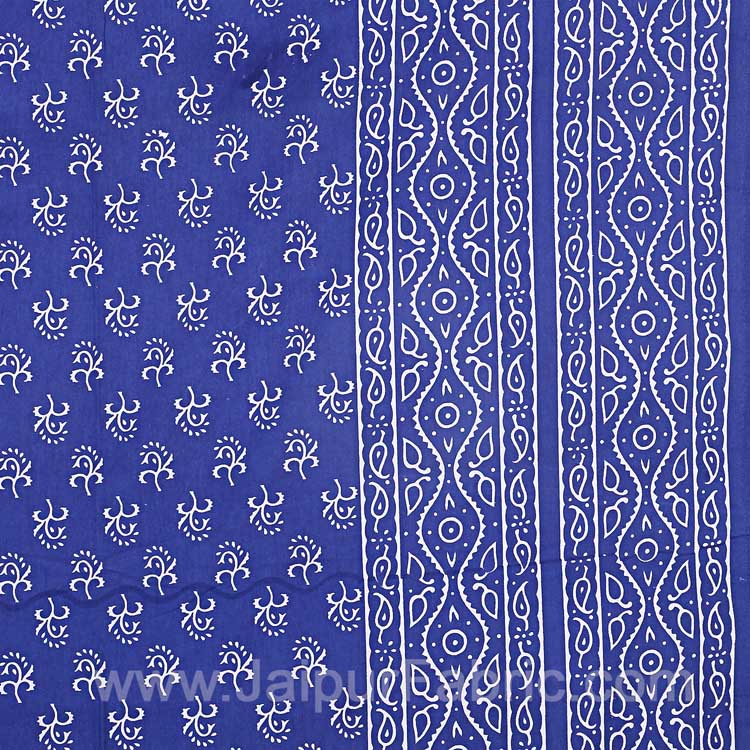 Double Bedsheet Royal Blue Small Leaf Print