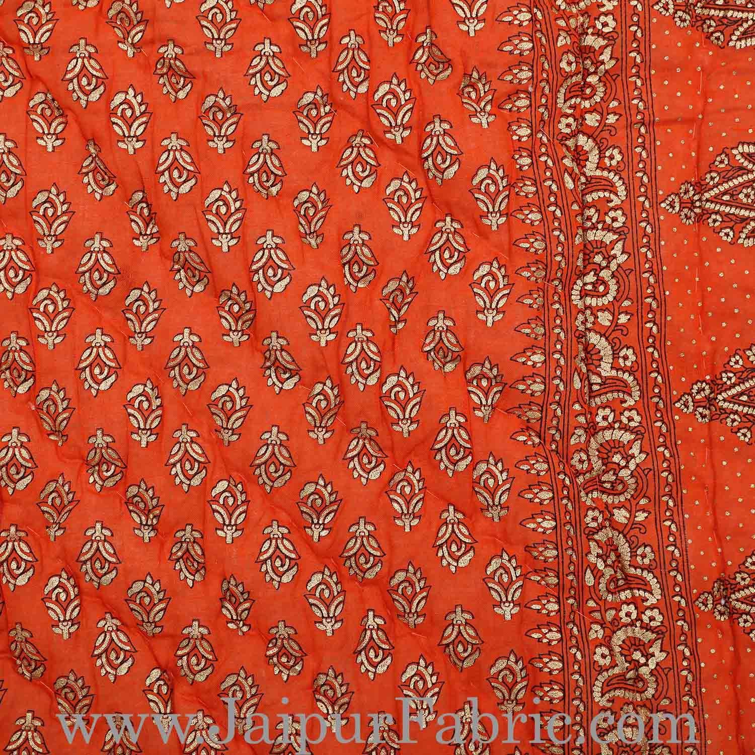 Jaipuri Single Razai Orange Color With Orange Base Small Booti Print