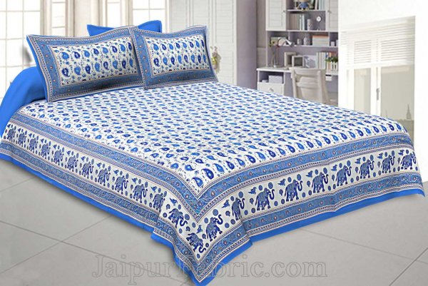 Double Bedsheet paisley Sky blue Gold Print