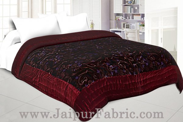 Jaipuri Hand Crafted Red Smooth Touch  Floral Print Velvet Double Quilt