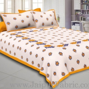 Dotted White Base Yellow Lotus Flower Print Cotton Double Bed Sheet