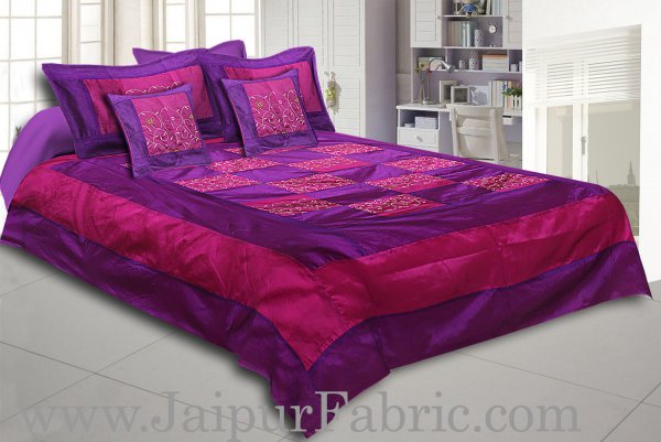 Purple With Embroidery Silk festive Double Bed sheet