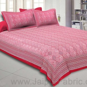 Double Bedsheet Big Bell  Print Red Pink Border Fine Cotton