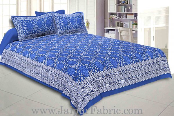 Double Bedsheet Royal Blue Vintage Seamless Print With 2 Pillow Covers