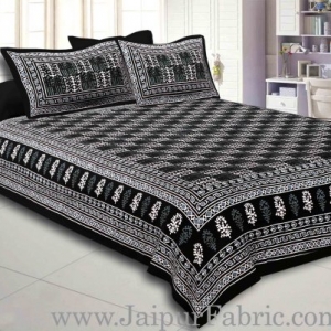 Black  Border Black  Base Checkered  Print Fine Cotton Double Bed sheet  With Pillow Cover