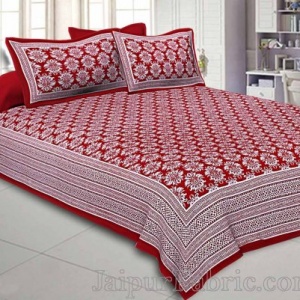 Double bedsheet Ruby Red Hand Block Floral Print