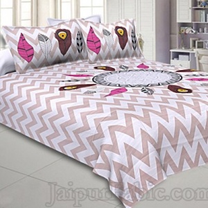 Modern Jungle Pink Cream 240 TC Double Bedsheet