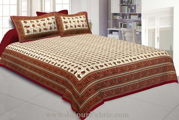 Super King Size Double Bedsheet Maroon Jaipuri Traditional Print with 2 Pillow Covers