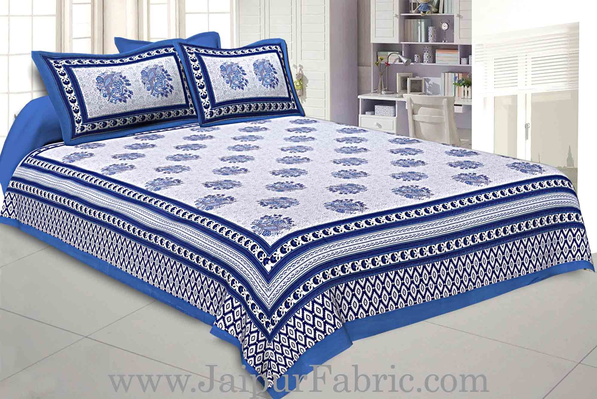 Double bedsheet Firozi Border With Big Boota  Print Fine Cotton With Two Pillow Cover