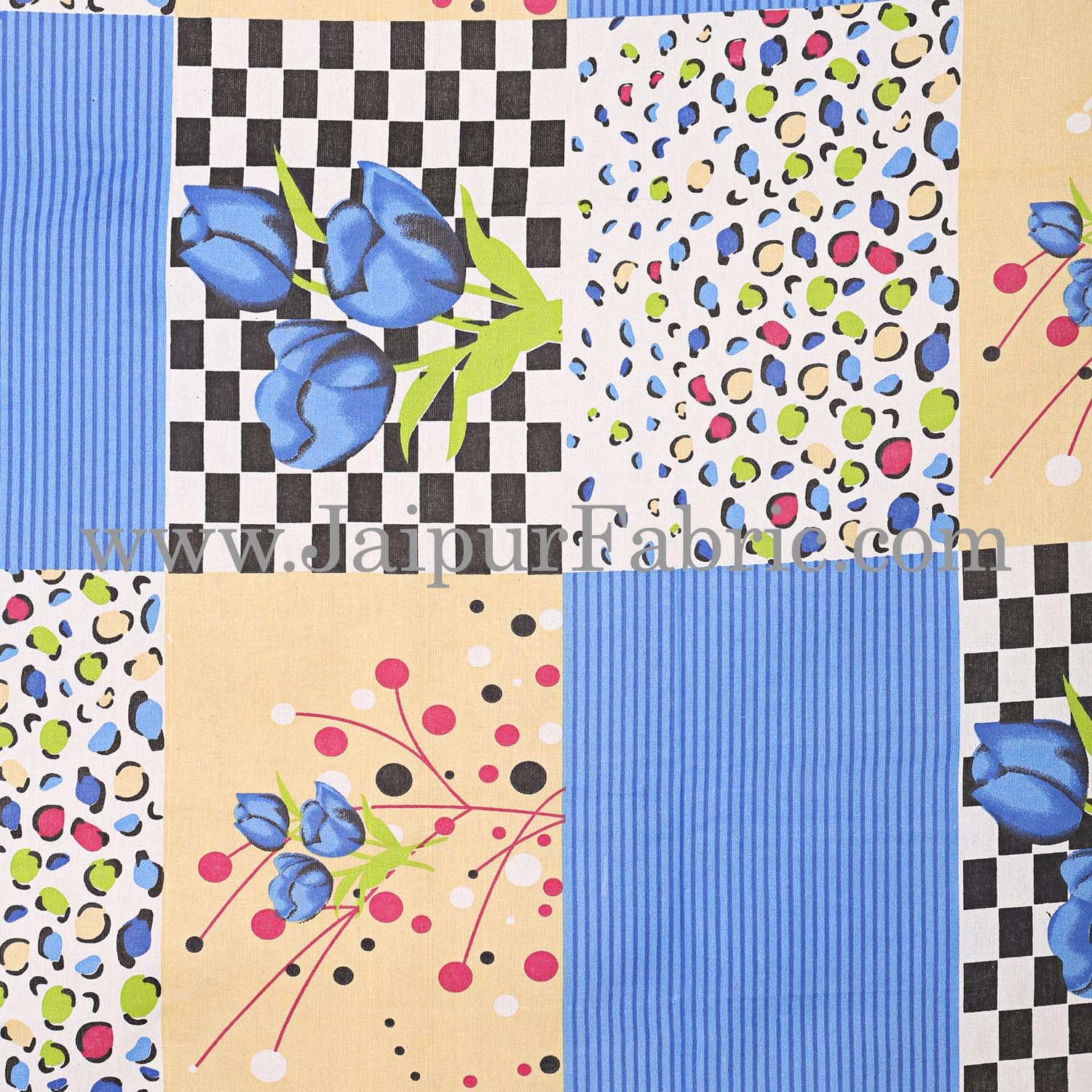Blue Flower with Checkered Print Double Bed Sheet