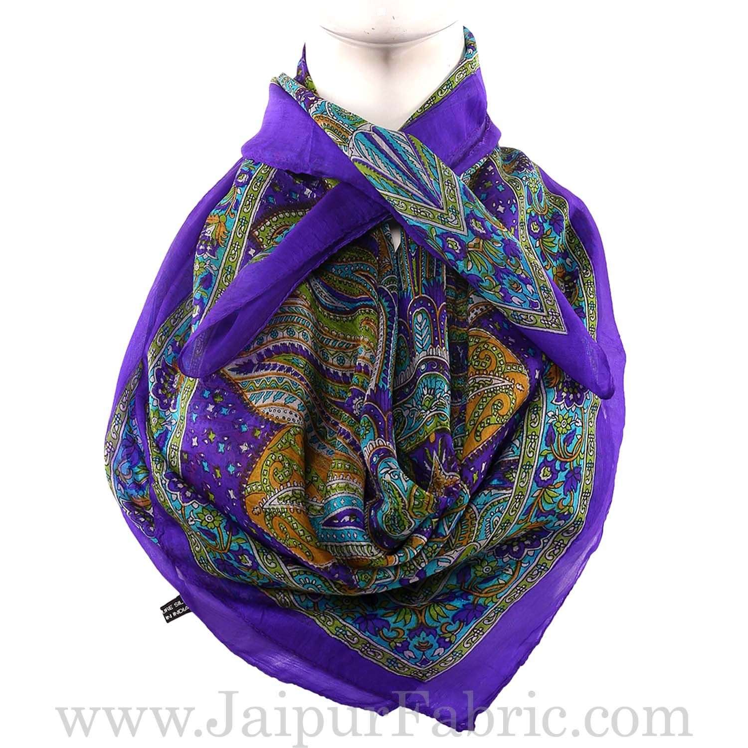 Silk Scarf Royal Blue Paisely Look