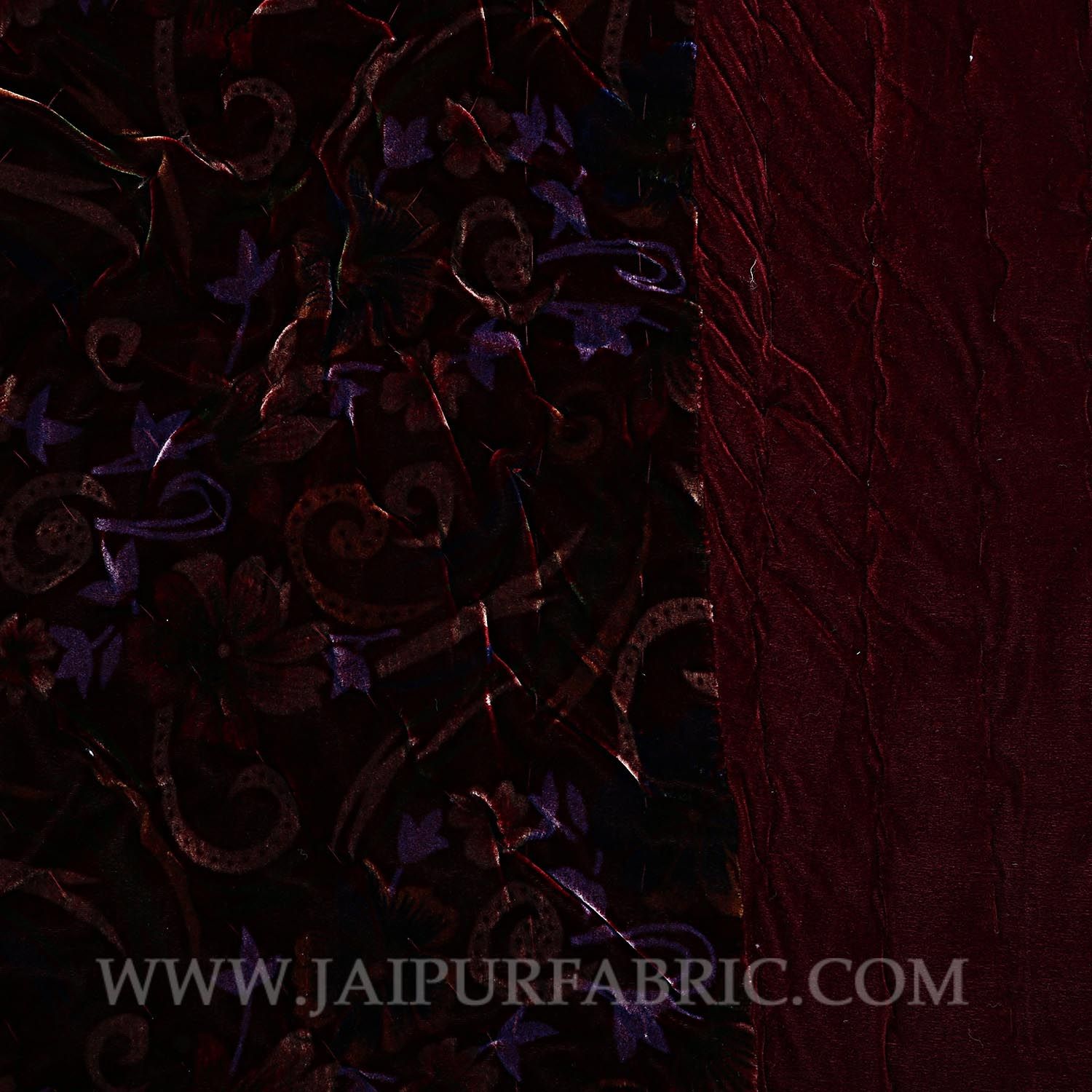 Jaipuri Hand Crafted Red Smooth Touch  Floral Print Velvet Double Quilt