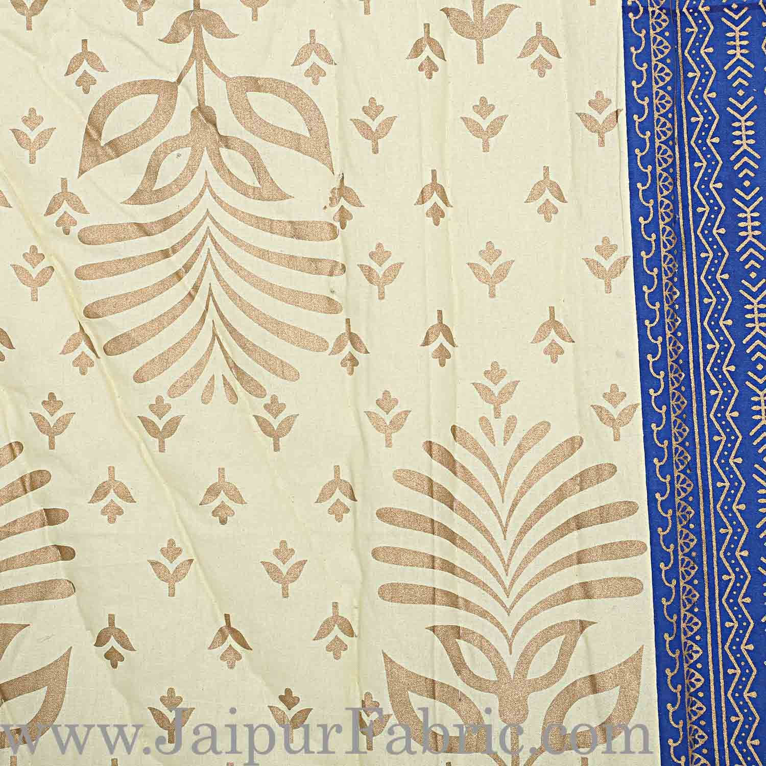 Jaipuri Single Razai with Blue  Leaf pattern Golden Print