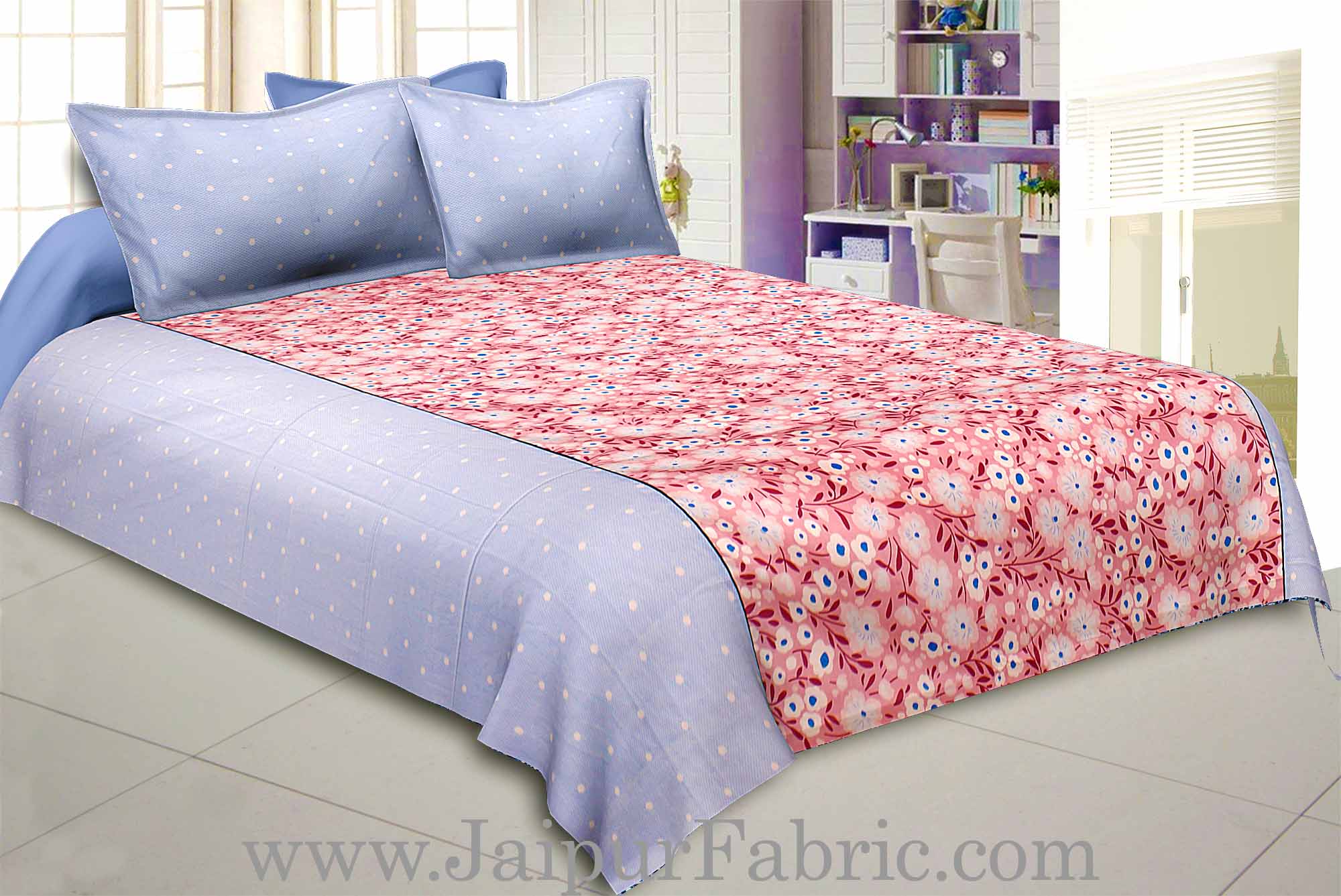 Blooming Blue Mauve Double Bedsheet