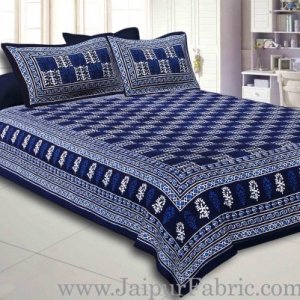 Blue Border Blue Base Checkered  Print Fine Cotton Double Bed sheet  With Pillow Cover