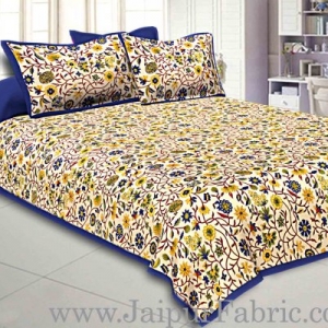 Double bedsheet with Blue  Border Branch of   Pomegranate With Two Pillow Cover