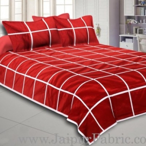 Light Red   With  White Check Silk festive Double Bed sheet