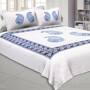 Twill Cotton Double Bedsheet Sky Blue Boota Print