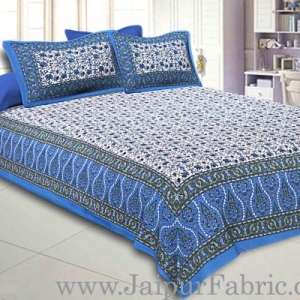 Double Bedsheet Blue Vintage Seamless Jaal Print With 2 Pillow Covers