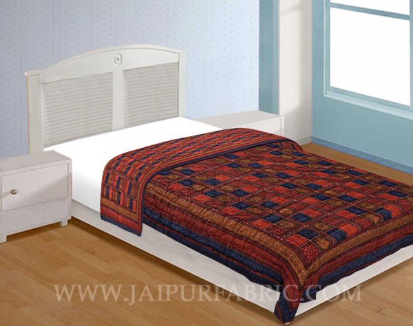 Jaipuri Razai/Quilt  Multi Check Dabu Print Fine Cotton
