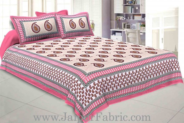 Double bedsheet Pink Border With Paisley Print Fine Cotton With Two Pillow Cover