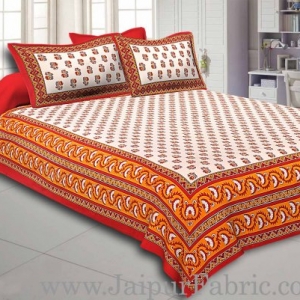 Maroon Border with Bell And Floral Cotton Double Bedsheet