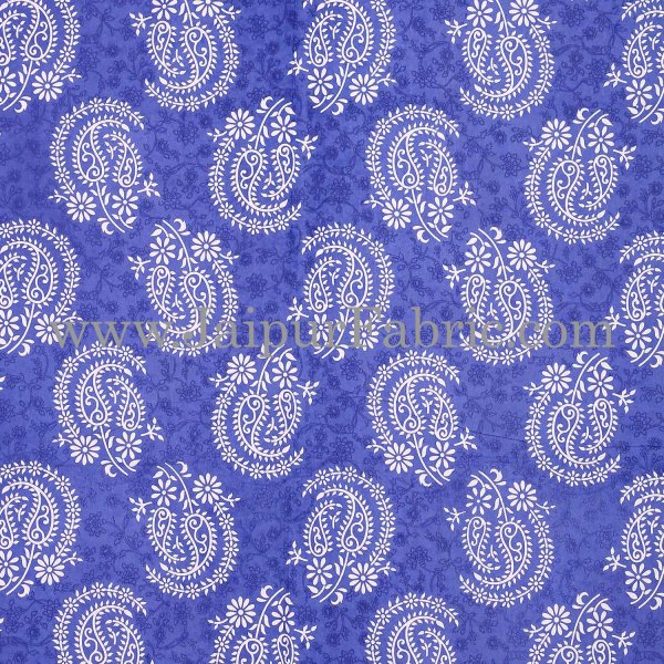 Blue  Border With Zig-Zig Lining Twin Kerry Pattern Cotton Double Bed Sheet