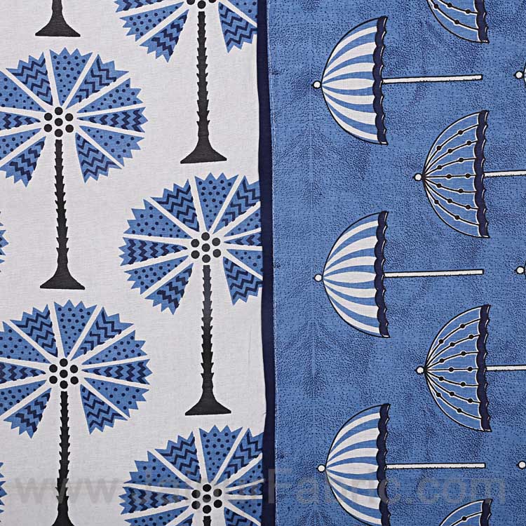 Double Bedsheet Blue Palm Tree Print Cotton