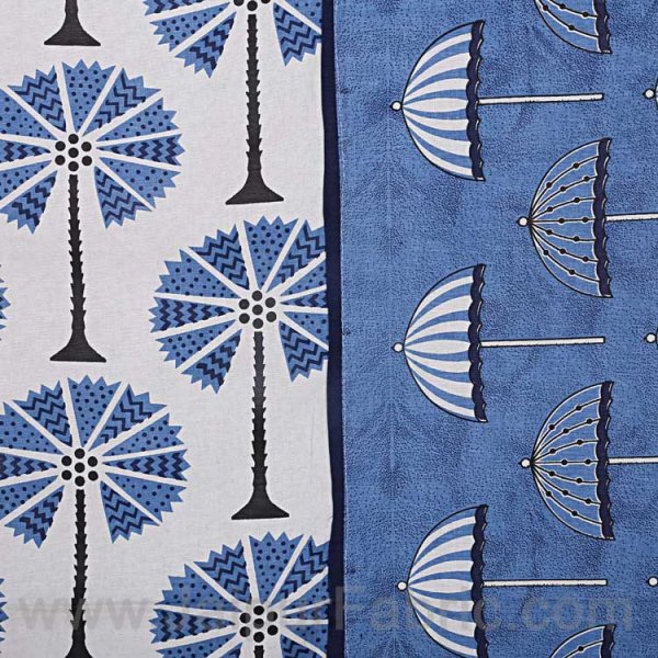 Double Bedsheet Blue Palm Tree Print Cotton