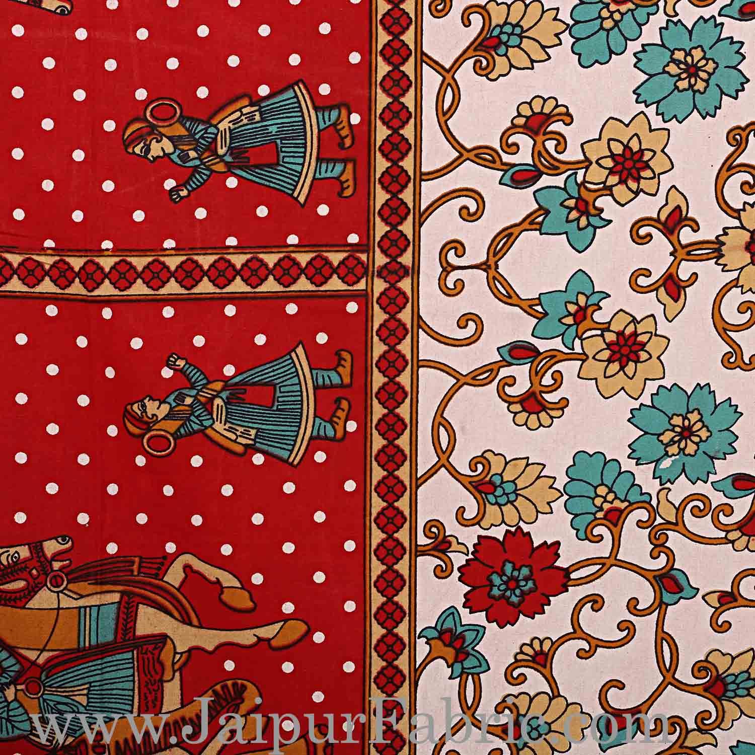 Double Bedsheet Maroon Border Gangaur Print Fine Cotton With Two Pillow Cover