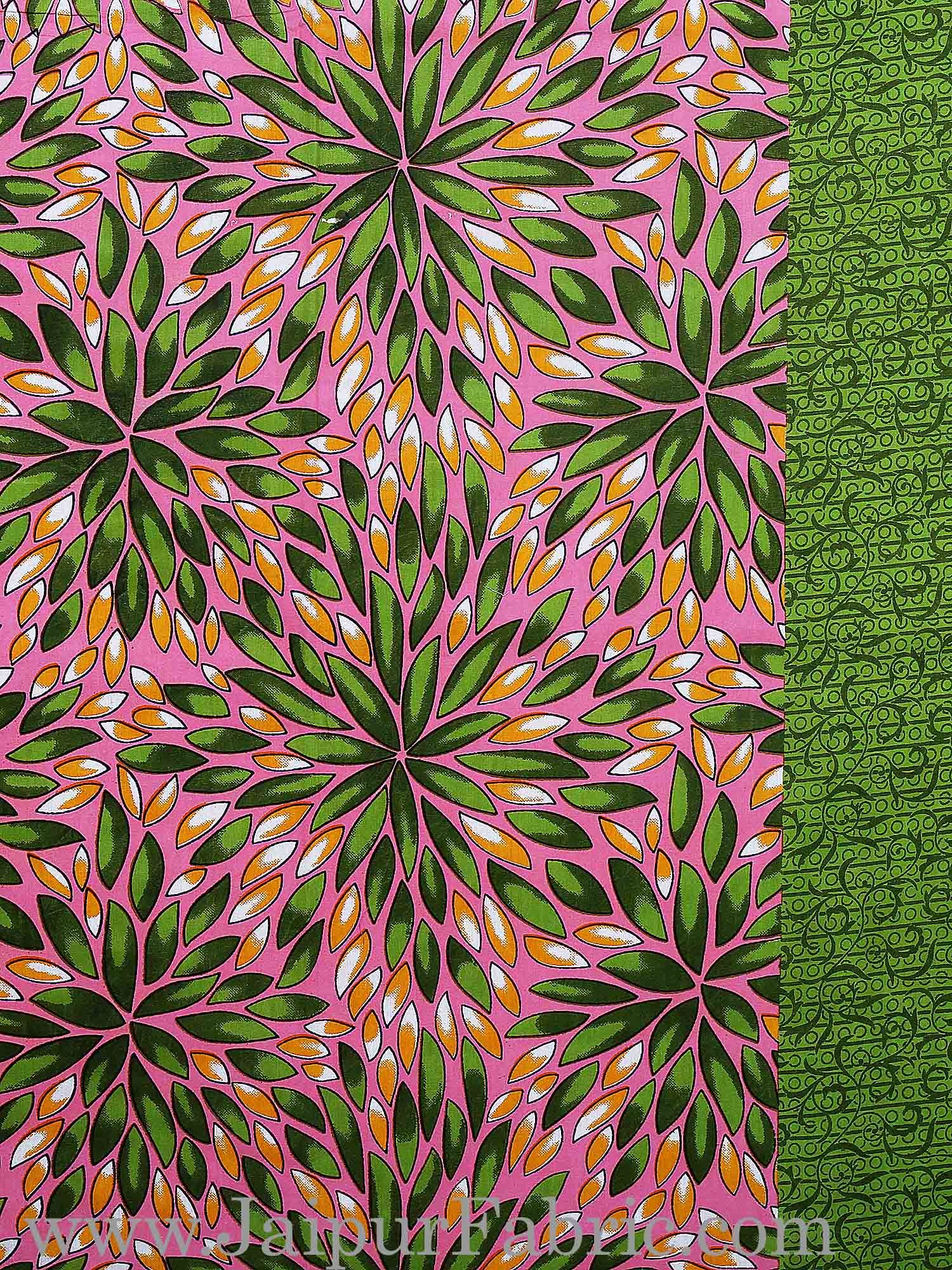 Pink Border Green Base Flower Pattern Cotton Double Bed Sheet