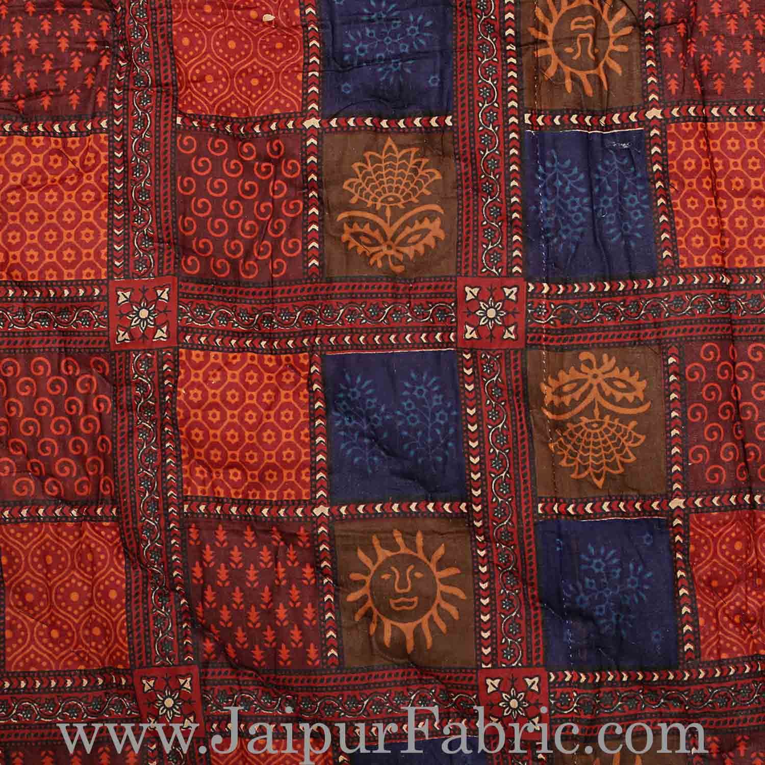 Jaipuri Razai/Quilt  Multi Check Dabu Print Fine Cotton