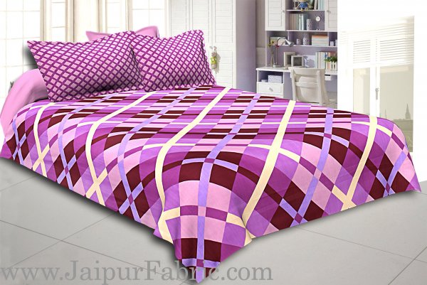 Amethyst Color Purple Square Print Double Bed Sheet
