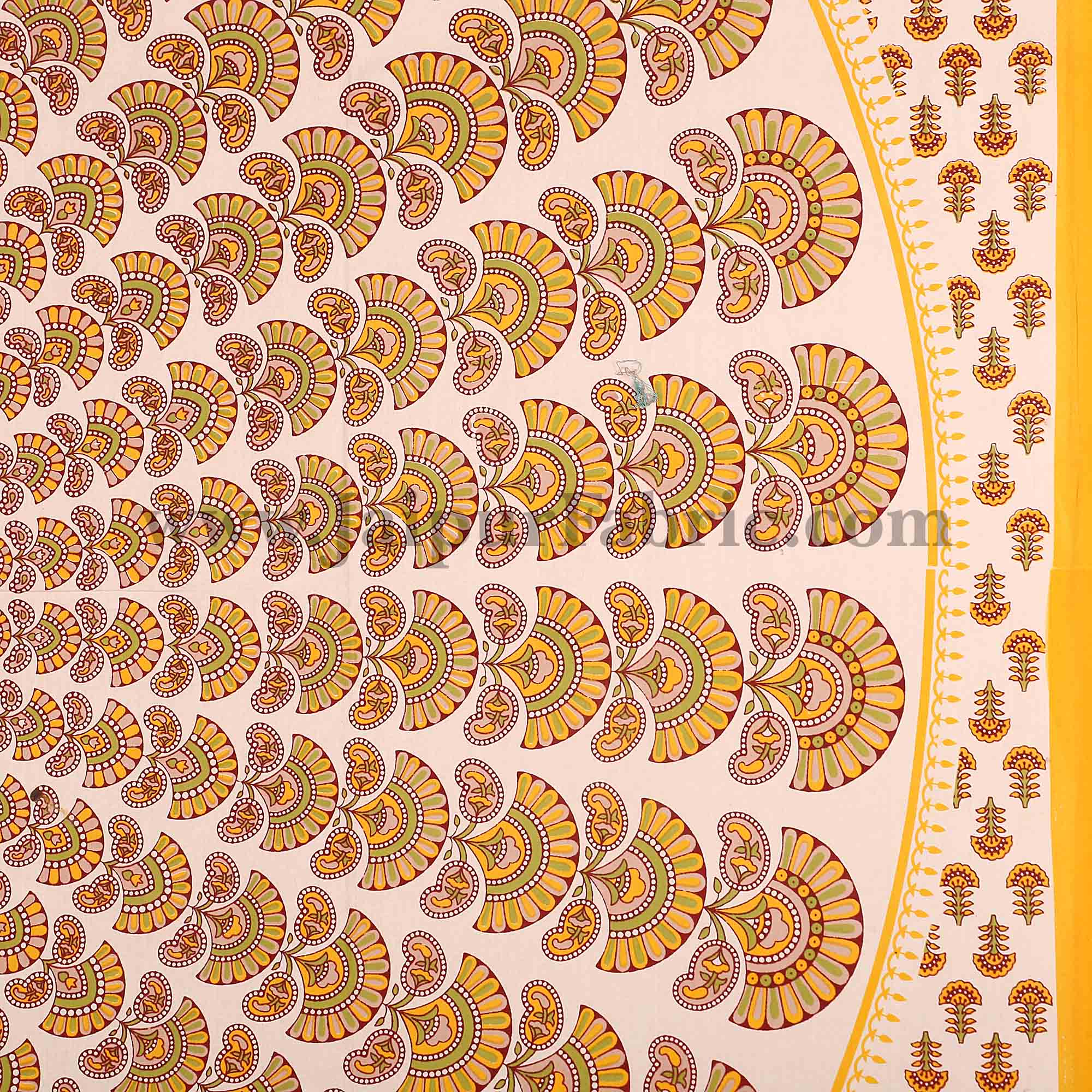 Yellow Sanganeri Printed Cotton Double Bed Sheet