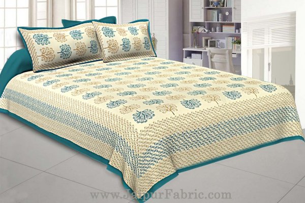 Sea Green Trees Double Bedsheet With 2 Pillow covers